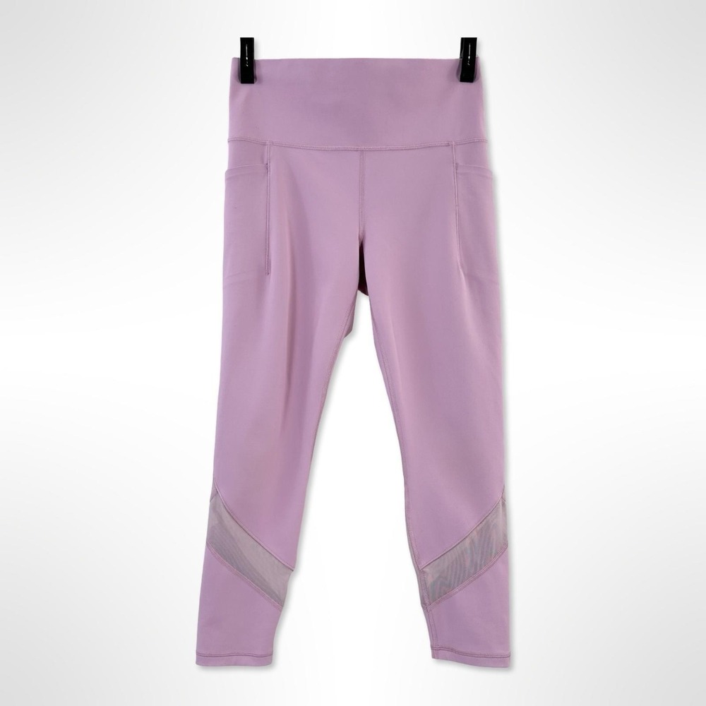 Athleta Salutations Stash Mesh Tight Womens M Purple High Rise 24" Yoga Leggings